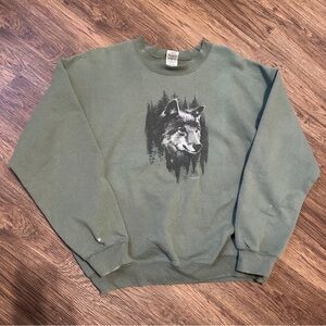 Lost Creek Outfitters Vintage Green Wolf Graphic crewneck